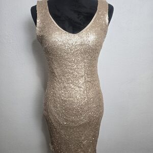 Sequin Bodycon Dress Gold Medium Crystal Doll